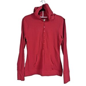 Vintage Y2K Women XL Waffle Knit Thermal Henley Hoodie Cozy Retro Urban Street
